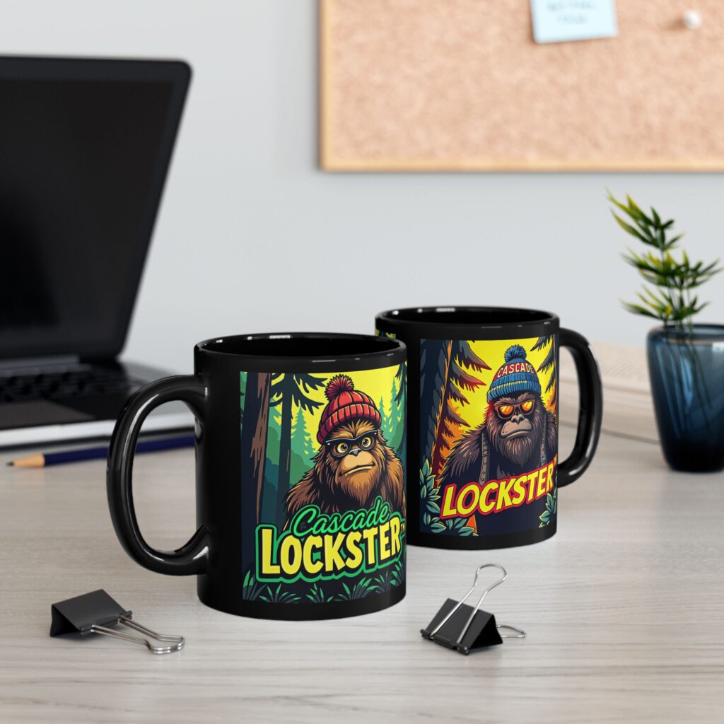 Lockster Bigfoot Coffee Mug - Fun & Quirky 11oz/15oz Black Mug for Nature Lovers