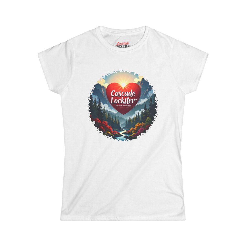 Cascade Lockster Love Women's Softstyle Tee | Nature Lover Gift, Scenic Shirt, Heart Design, Outdoor Adventure Apparel, Summer Casual Wear