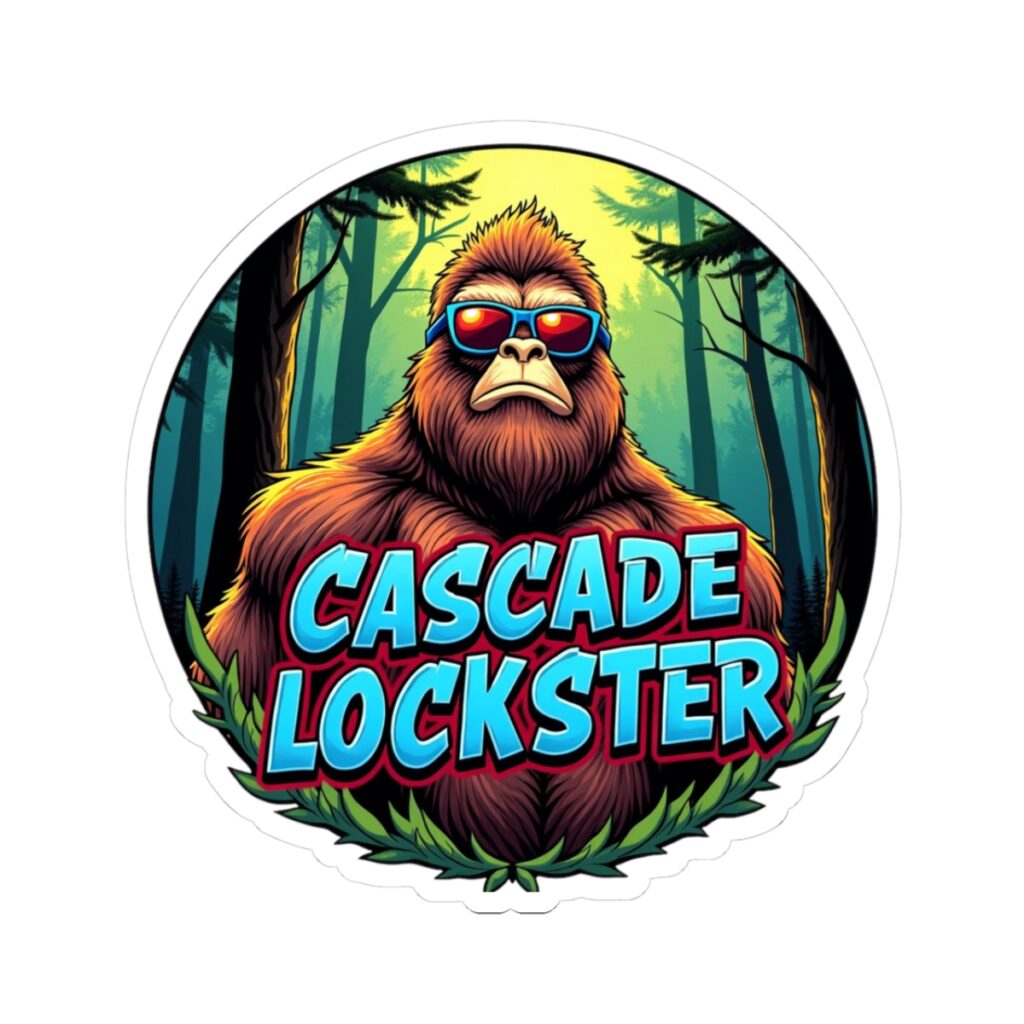 Fun Cascade Lockster Kiss-Cut Cool 😎 Bigfoot Stickers for Laptop, Water Bottle, Scrapbooking, Unique Gifts, Nature Lovers, Outdoorsy Decor