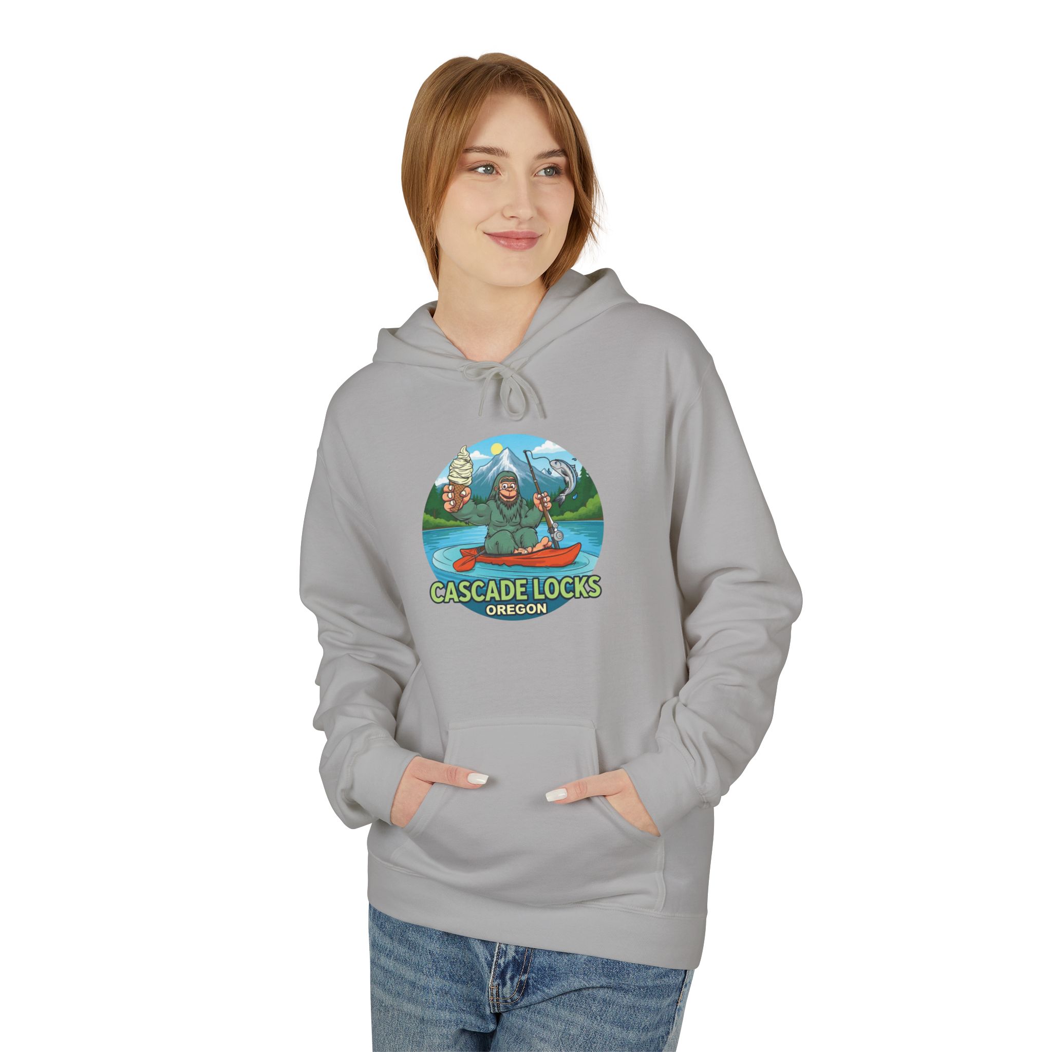 Sammy Sasquatch Cascade Locks Adventure Hoodie | Unisex Midweight Fleece | Great for Outdoor Enthusiasts, Fishing Trips, Travel, Gifts, Casual Wear - Image 7