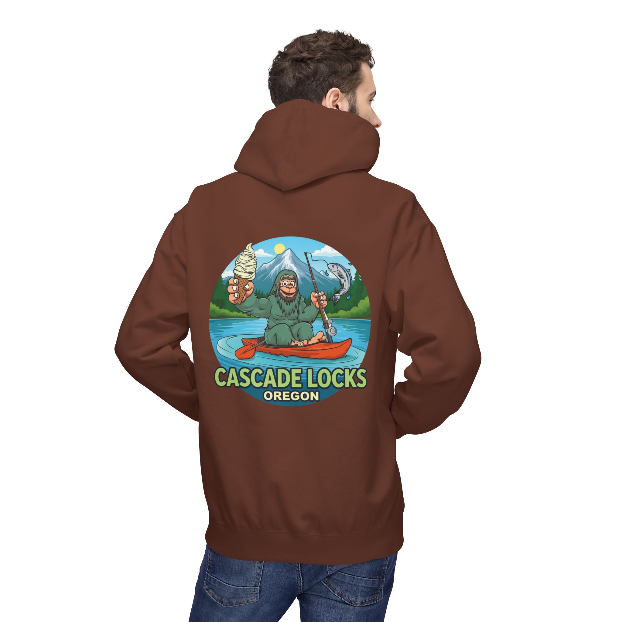 Sammy Sasquatch Cascade Locks Adventure Hoodie | Unisex Midweight Fleece | Great for Outdoor Enthusiasts, Fishing Trips, Travel, Gifts, Casual Wear - Image 12