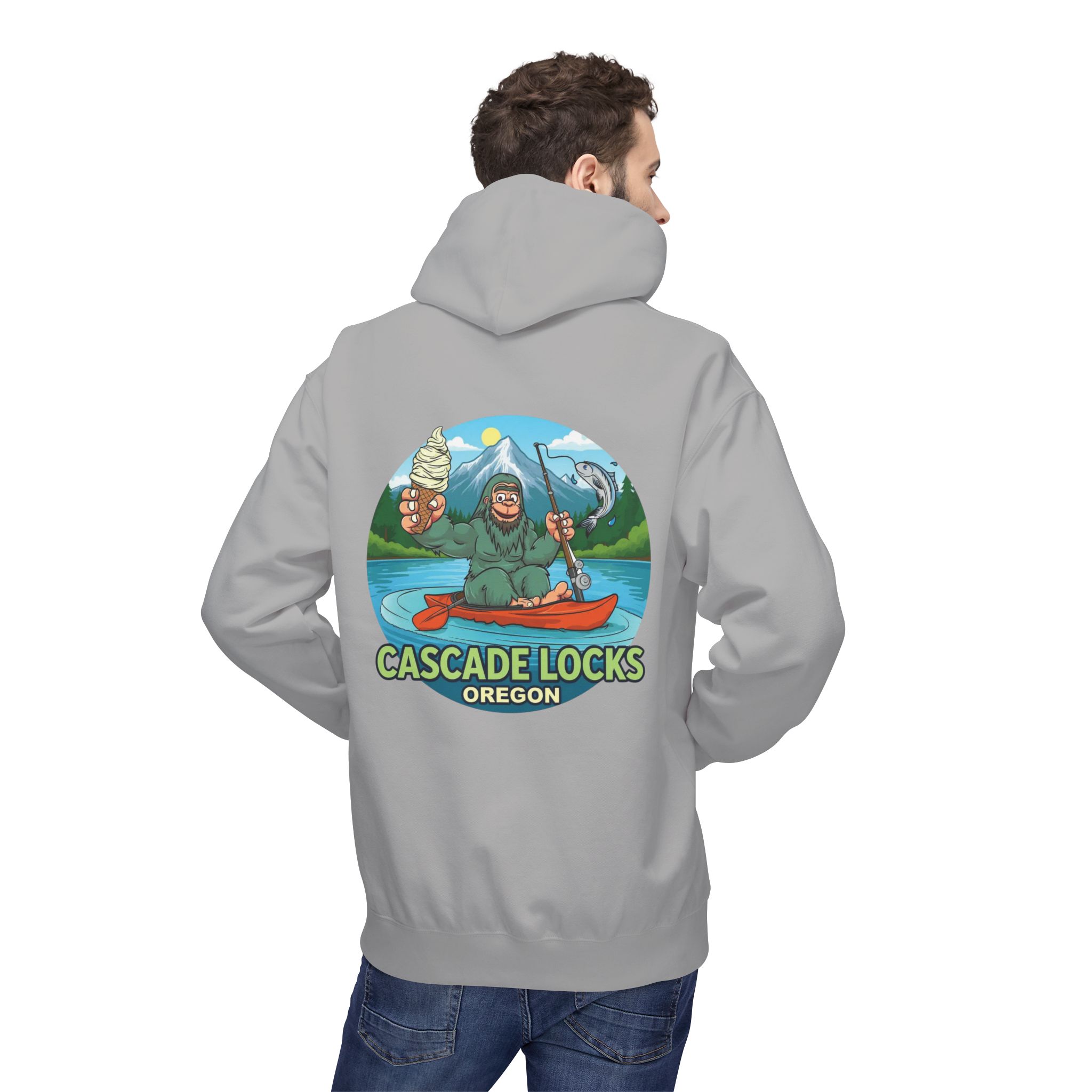 Sammy Sasquatch Cascade Locks Adventure Hoodie | Unisex Midweight Fleece | Great for Outdoor Enthusiasts, Fishing Trips, Travel, Gifts, Casual Wear - Image 8