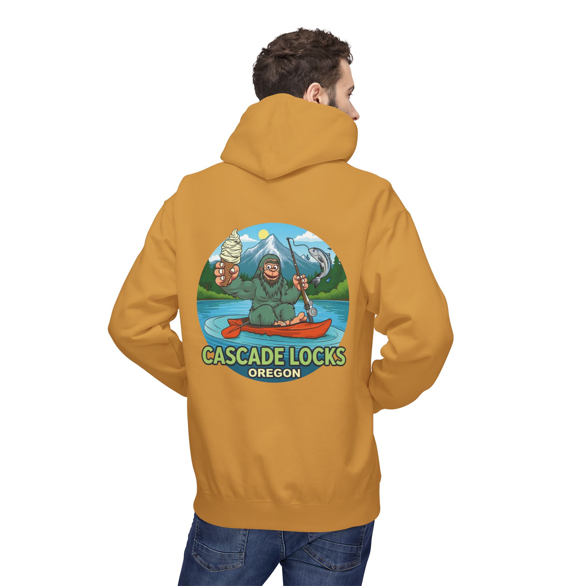 Sammy Sasquatch Cascade Locks Adventure Hoodie | Unisex Midweight Fleece | Great for Outdoor Enthusiasts, Fishing Trips, Travel, Gifts, Casual Wear - Image 24