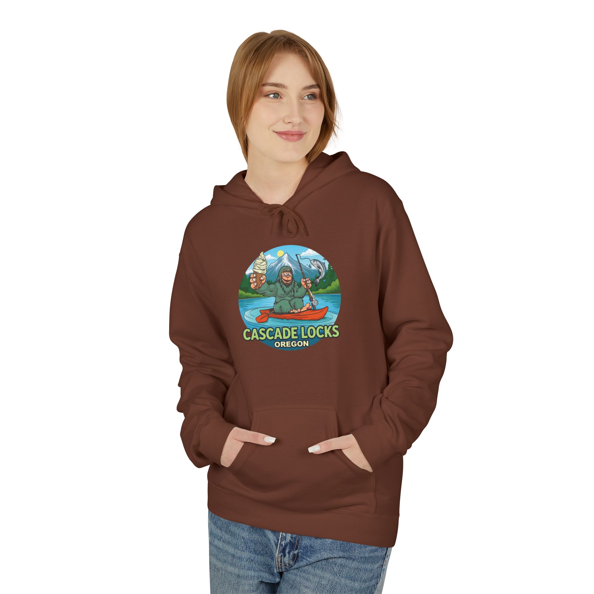 Sammy Sasquatch Cascade Locks Adventure Hoodie | Unisex Midweight Fleece | Great for Outdoor Enthusiasts, Fishing Trips, Travel, Gifts, Casual Wear - Image 11