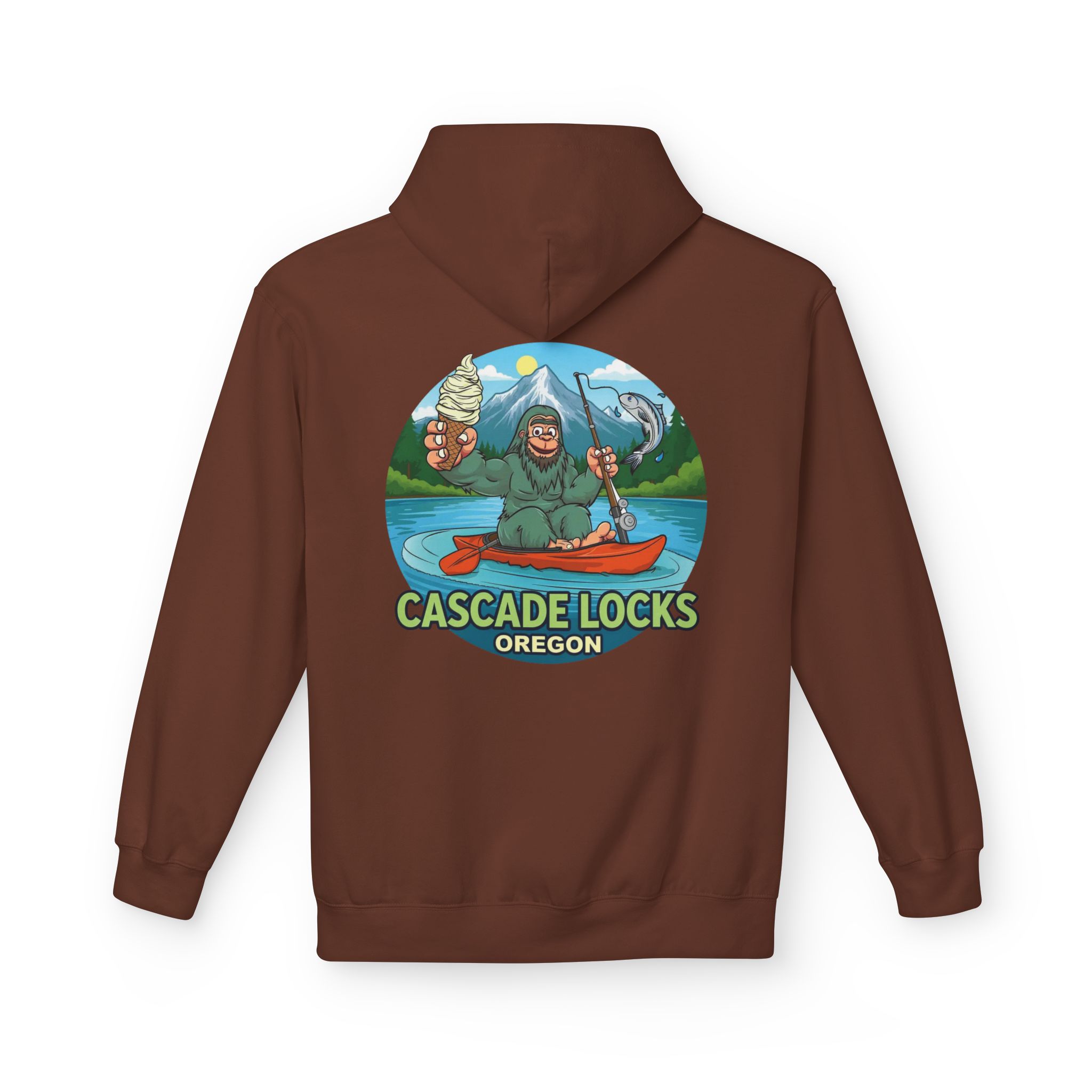 Sammy Sasquatch Cascade Locks Adventure Hoodie | Unisex Midweight Fleece | Great for Outdoor Enthusiasts, Fishing Trips, Travel, Gifts, Casual Wear - Image 10