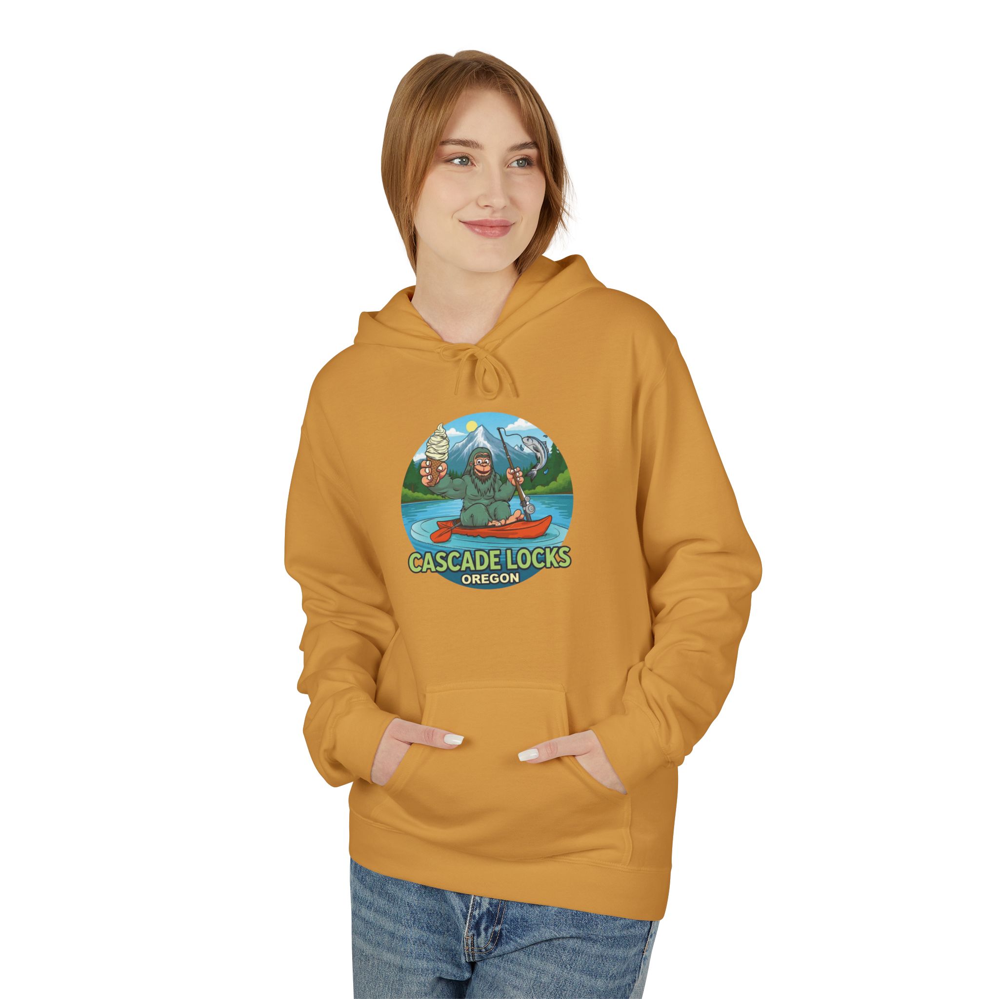 Sammy Sasquatch Cascade Locks Adventure Hoodie | Unisex Midweight Fleece | Great for Outdoor Enthusiasts, Fishing Trips, Travel, Gifts, Casual Wear - Image 23