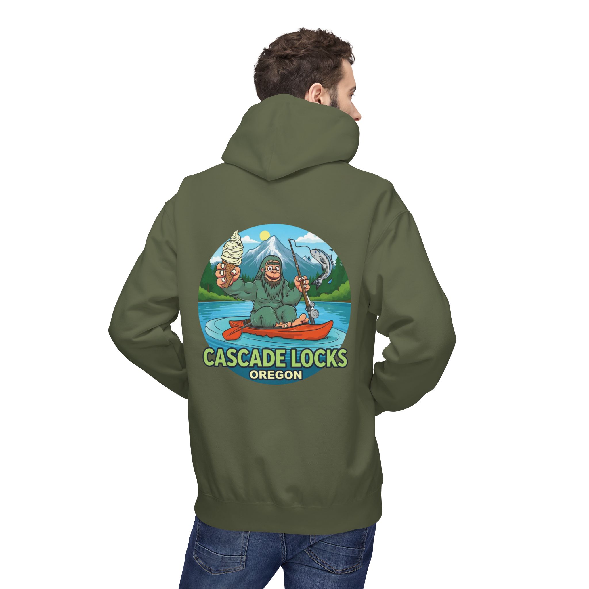 Sammy Sasquatch Cascade Locks Adventure Hoodie | Unisex Midweight Fleece | Great for Outdoor Enthusiasts, Fishing Trips, Travel, Gifts, Casual Wear - Image 32