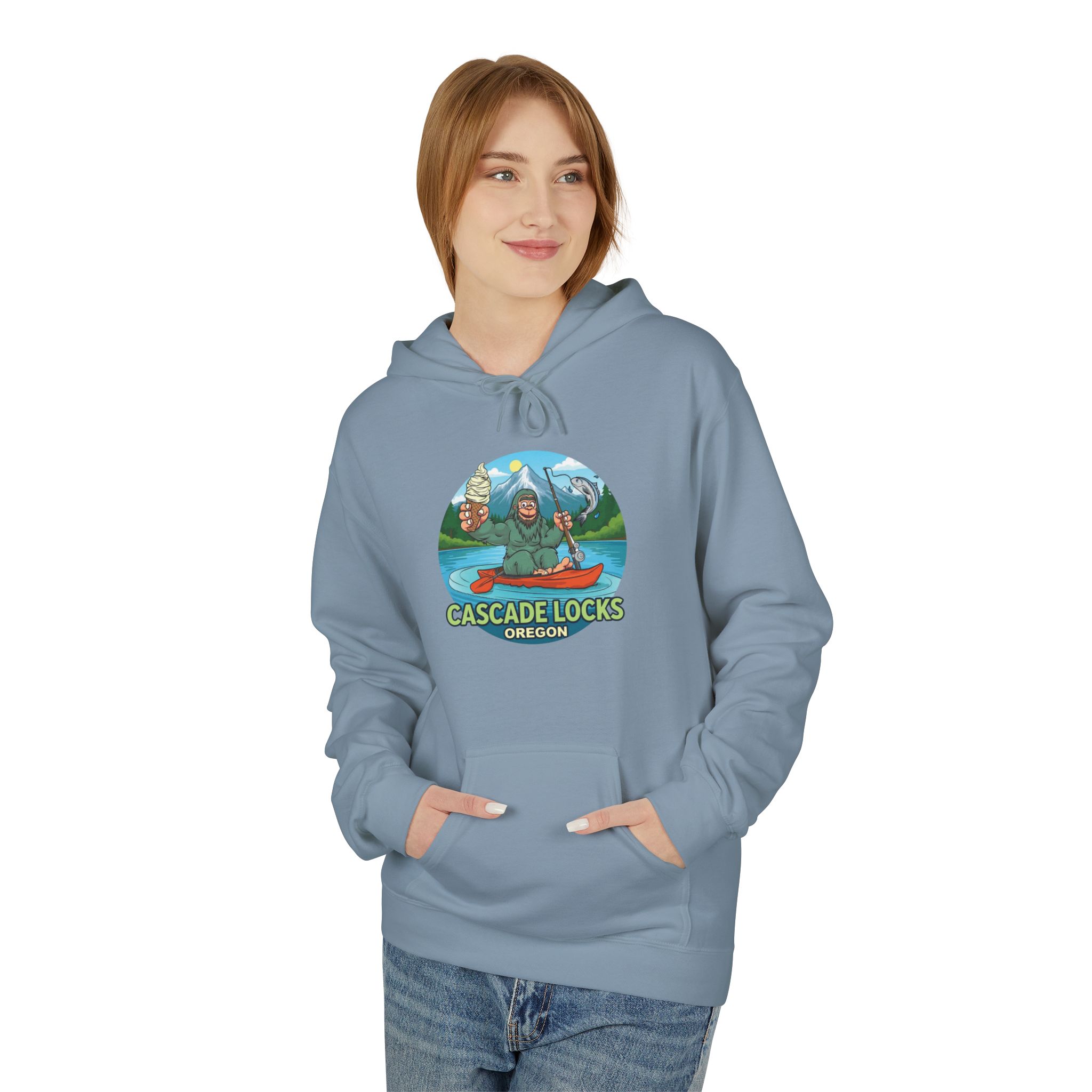 Sammy Sasquatch Cascade Locks Adventure Hoodie | Unisex Midweight Fleece | Great for Outdoor Enthusiasts, Fishing Trips, Travel, Gifts, Casual Wear - Image 39