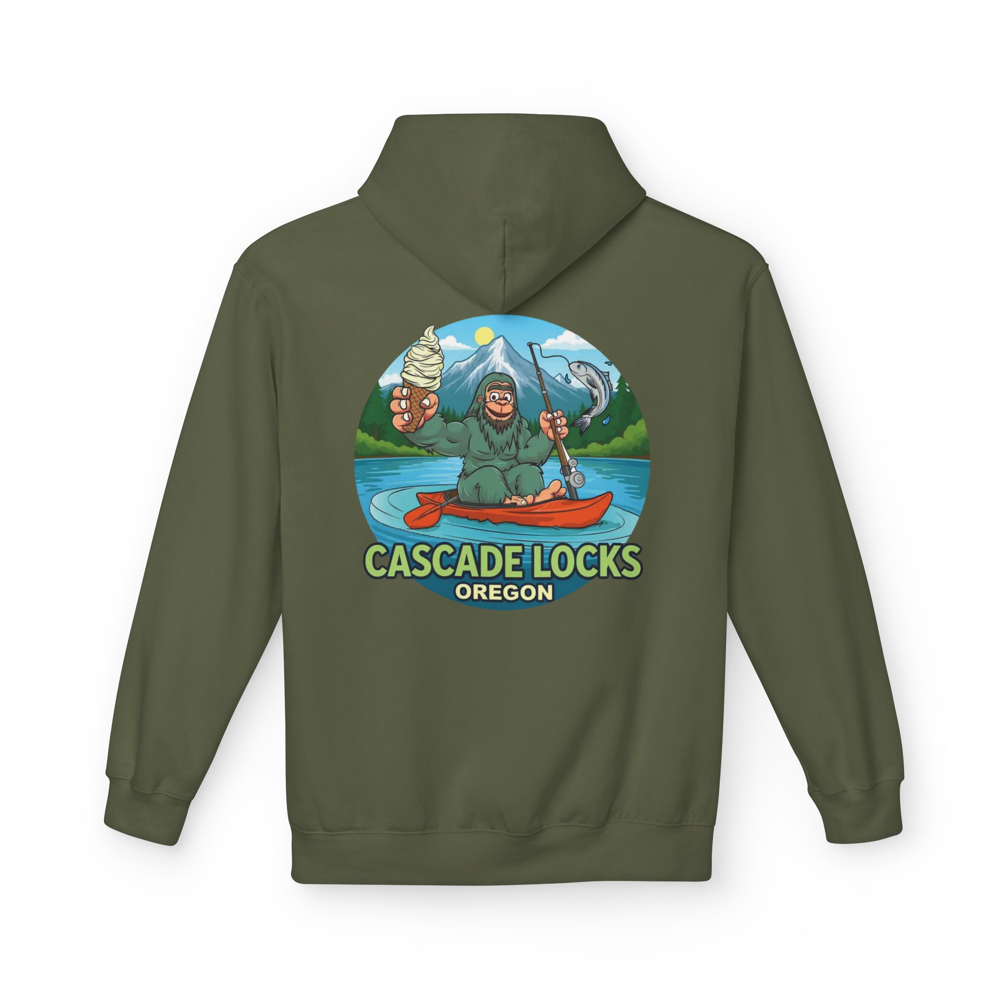 Sammy Sasquatch Cascade Locks Adventure Hoodie | Unisex Midweight Fleece | Great for Outdoor Enthusiasts, Fishing Trips, Travel, Gifts, Casual Wear - Image 30