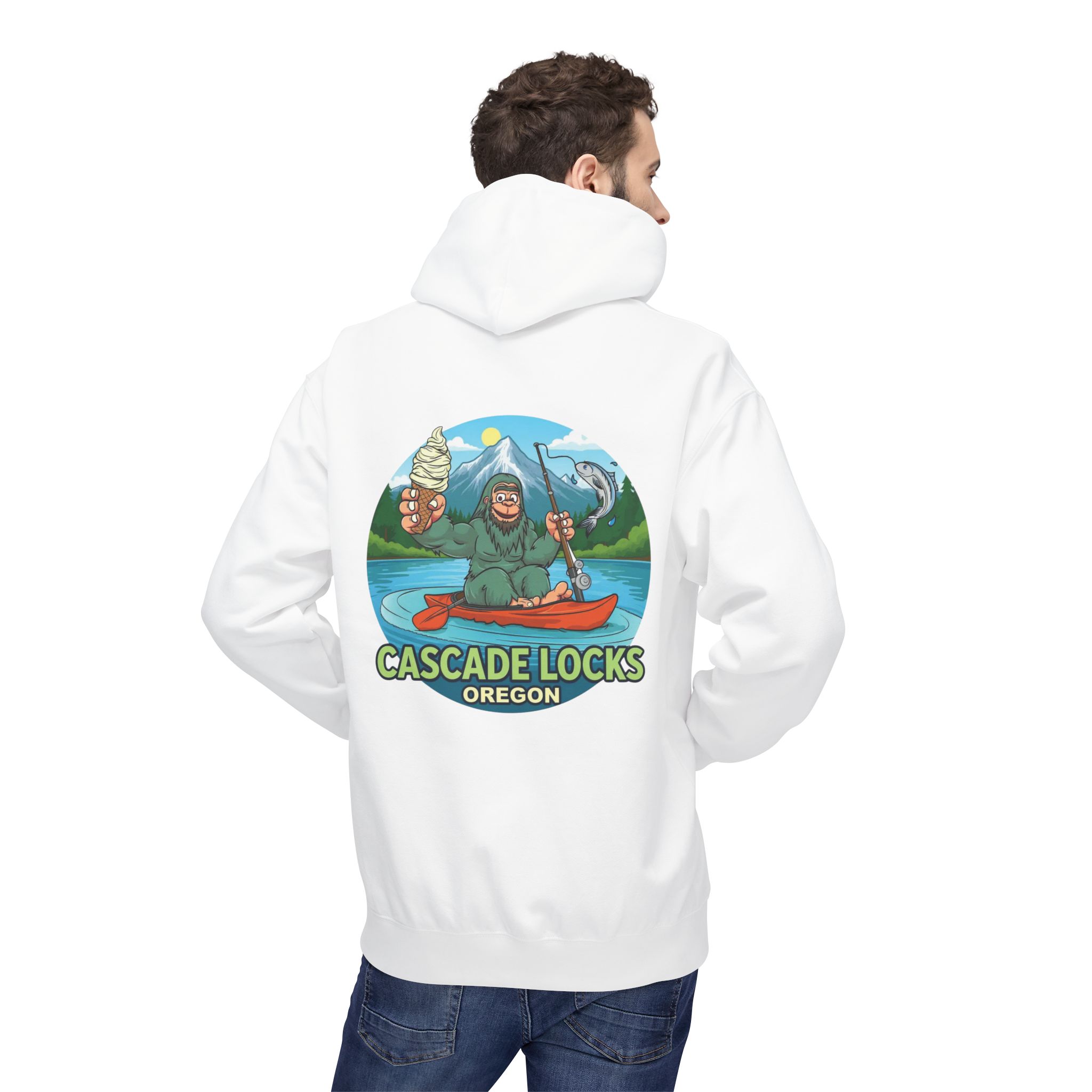 Sammy Sasquatch Cascade Locks Adventure Hoodie | Unisex Midweight Fleece | Great for Outdoor Enthusiasts, Fishing Trips, Travel, Gifts, Casual Wear - Image 4