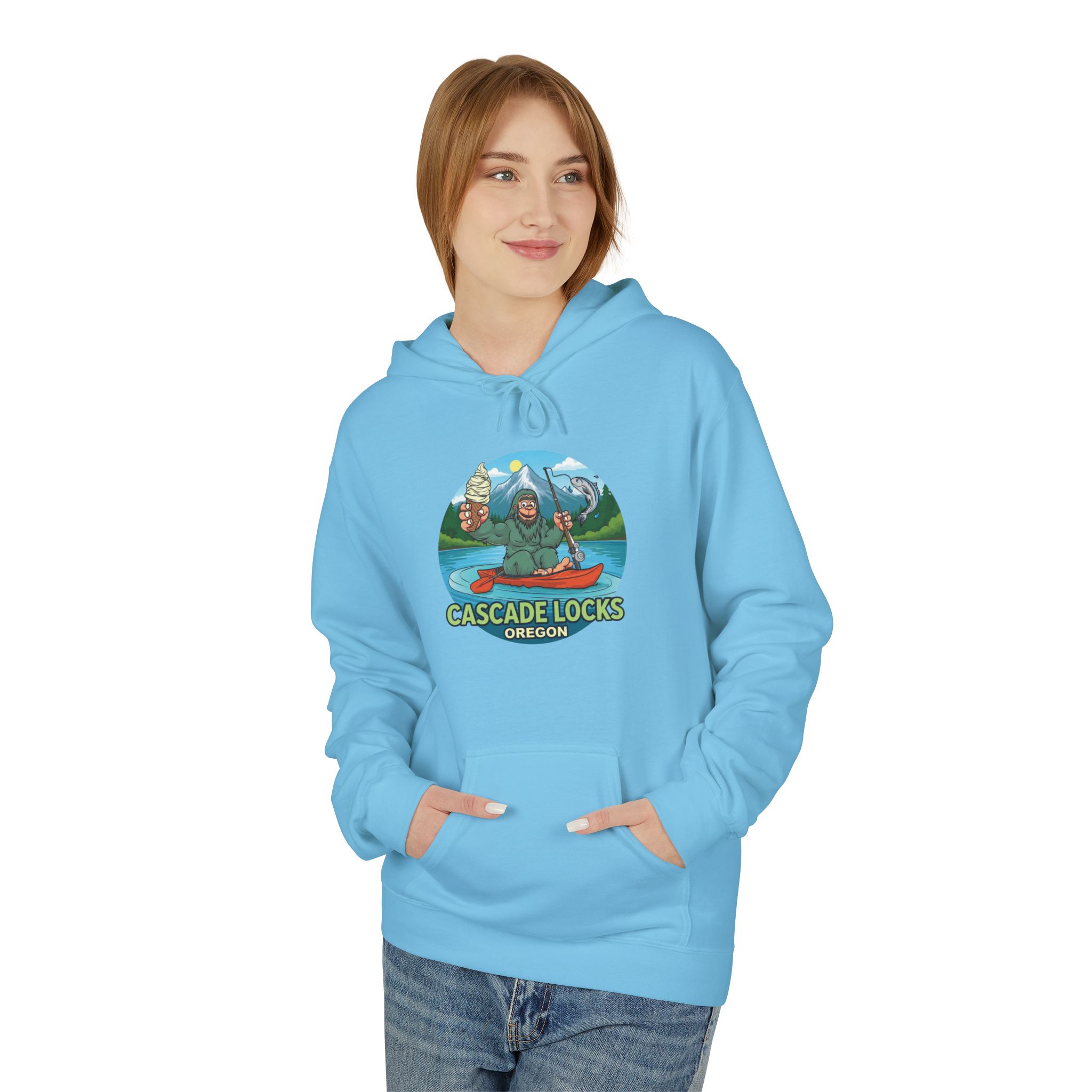 Sammy Sasquatch Cascade Locks Adventure Hoodie | Unisex Midweight Fleece | Great for Outdoor Enthusiasts, Fishing Trips, Travel, Gifts, Casual Wear - Image 35