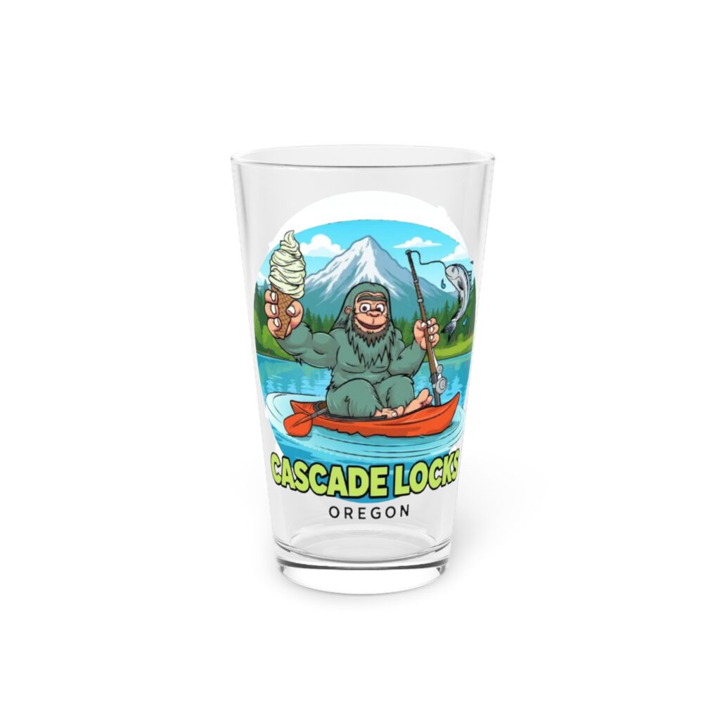 Sammy Sasquatch Cascade Locks Pint Glass – Fun Adventure Drinkware for Outdoor Lovers, Souvenir Glasses, Fishing Gifts, Oregon Memories