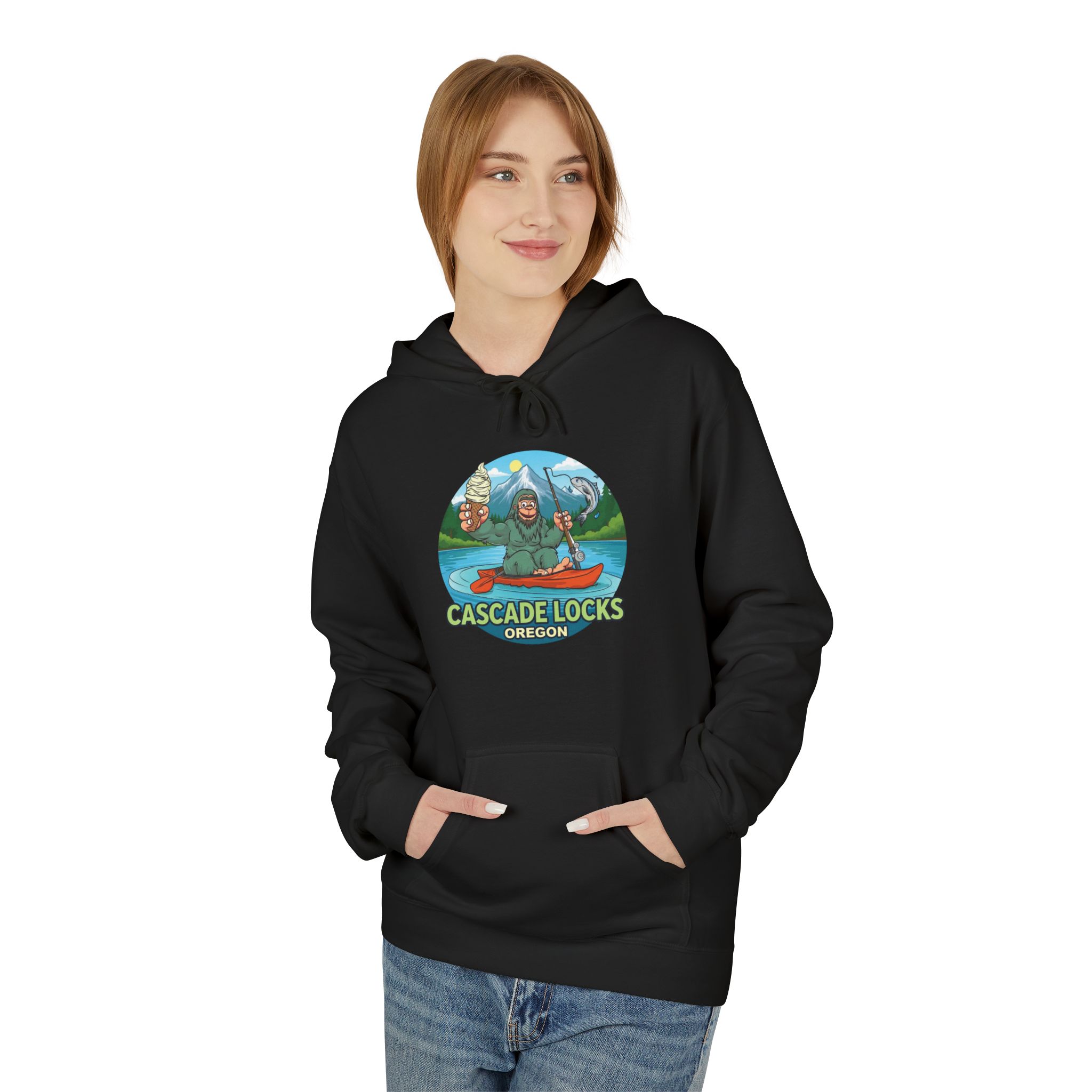 Sammy Sasquatch Cascade Locks Adventure Hoodie | Unisex Midweight Fleece | Great for Outdoor Enthusiasts, Fishing Trips, Travel, Gifts, Casual Wear - Image 15