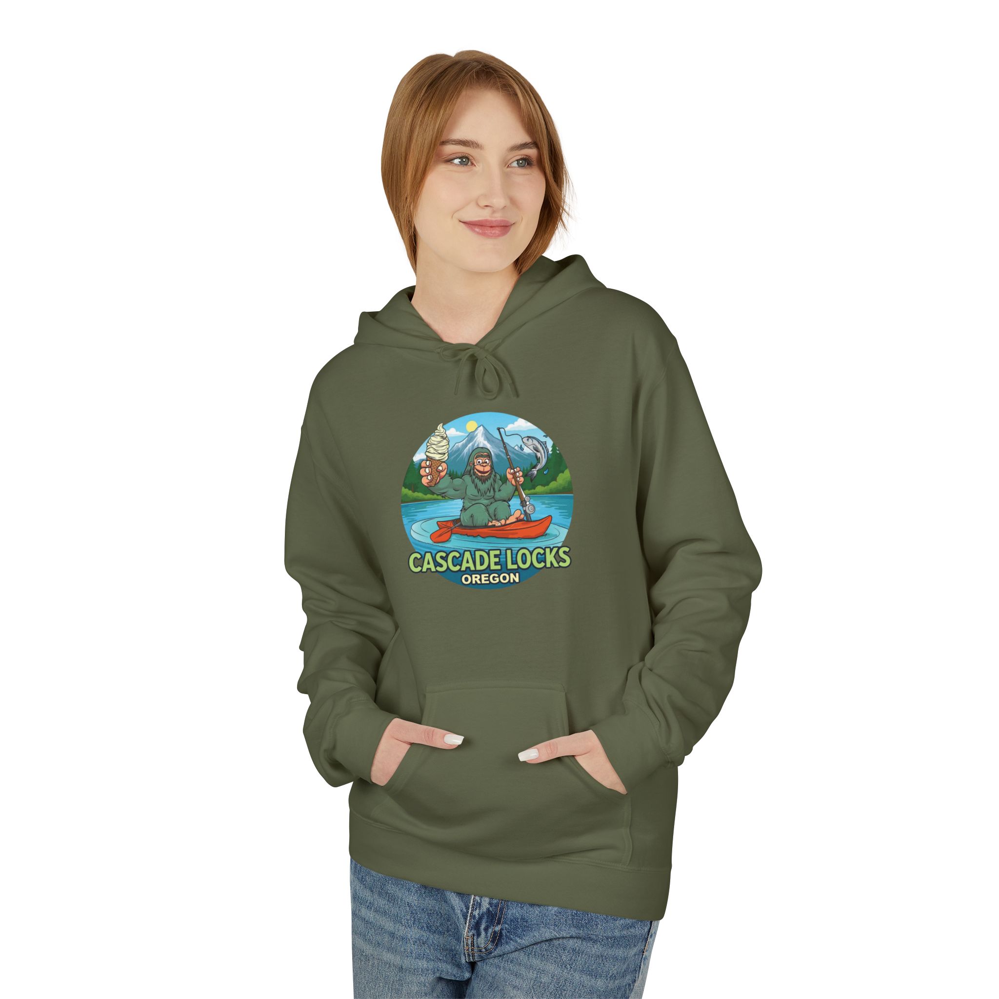 Sammy Sasquatch Cascade Locks Adventure Hoodie | Unisex Midweight Fleece | Great for Outdoor Enthusiasts, Fishing Trips, Travel, Gifts, Casual Wear - Image 31