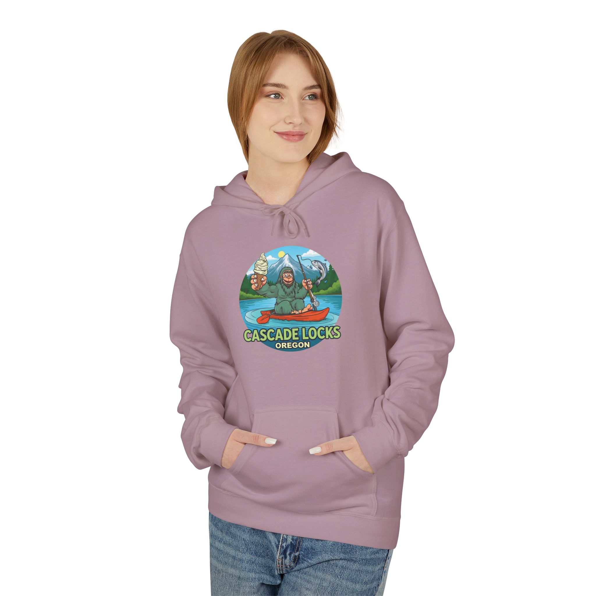 Sammy Sasquatch Cascade Locks Adventure Hoodie | Unisex Midweight Fleece | Great for Outdoor Enthusiasts, Fishing Trips, Travel, Gifts, Casual Wear - Image 47