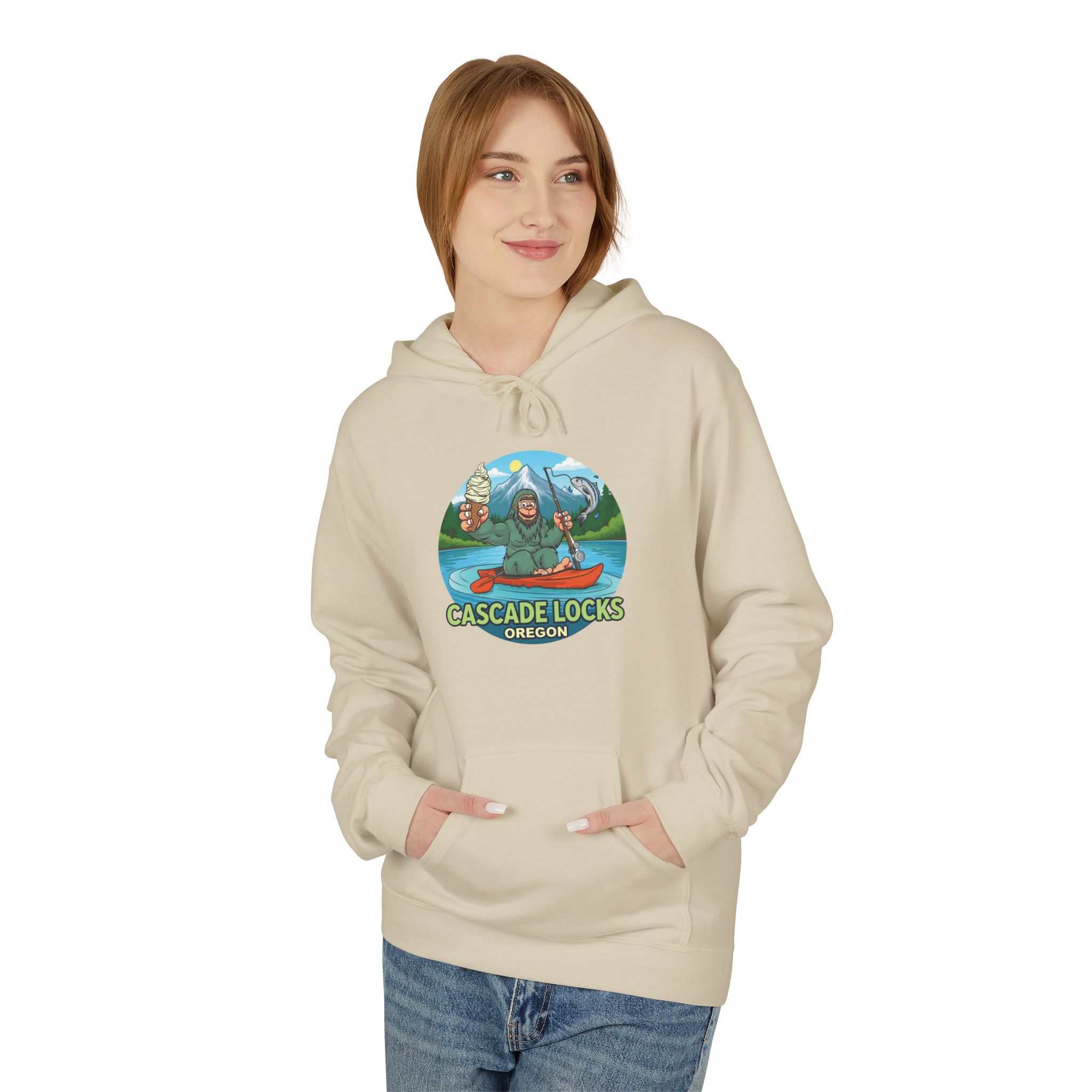 Sammy Sasquatch Cascade Locks Adventure Hoodie | Unisex Midweight Fleece | Great for Outdoor Enthusiasts, Fishing Trips, Travel, Gifts, Casual Wear - Image 19