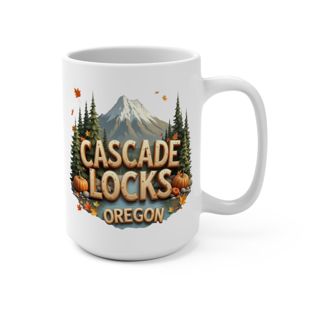 Cascade Locks Oregon Autumn Landscape Mug, Cozy Nature Coffee Cup, Fall Decor, Cascade Locks Oregon Gift, Thanksgiving, Pumpkin Spice Lover's Drinkware