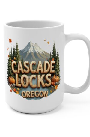 Cascade Locks Oregon Autumn Landscape Mug, Cozy Nature Coffee Cup, Fall Decor, Cascade Locks Oregon Gift, Thanksgiving, Pumpkin Spice Lover's Drinkware