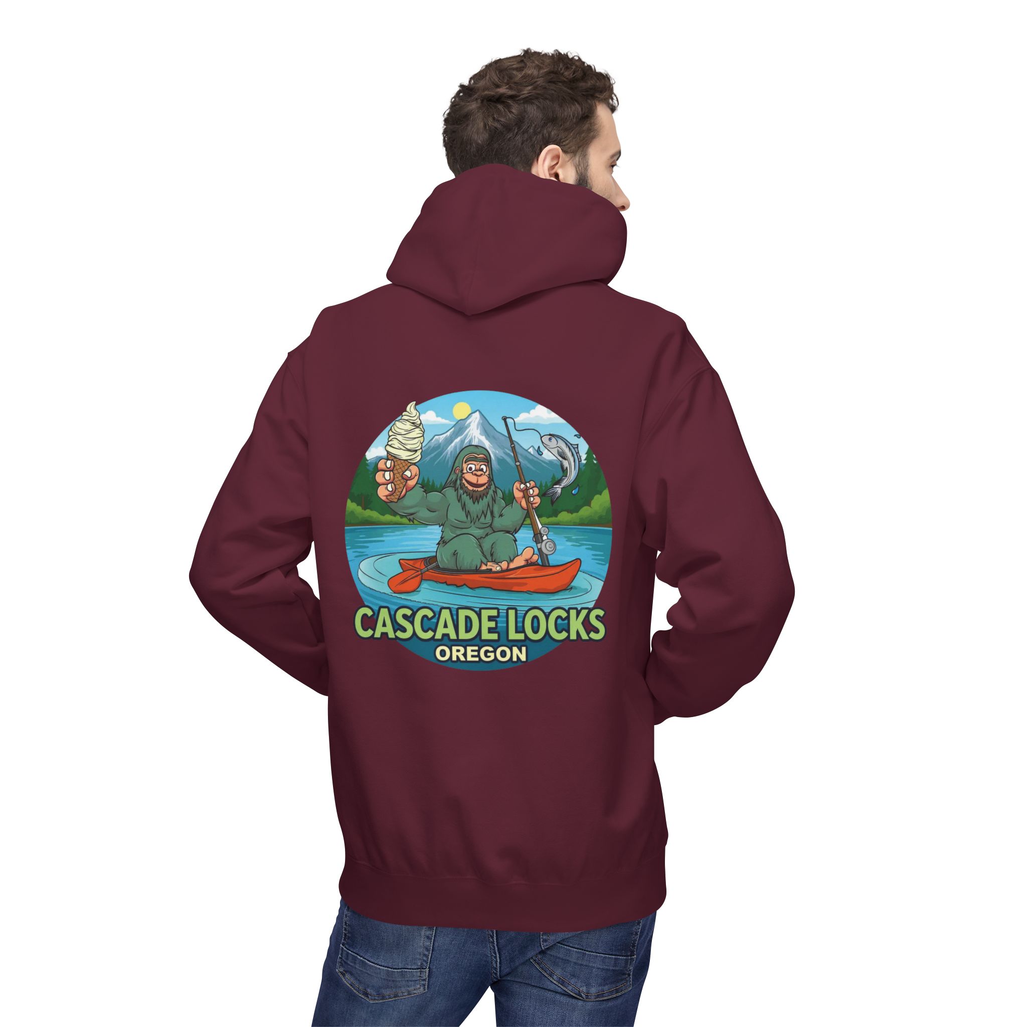 Sammy Sasquatch Cascade Locks Adventure Hoodie | Unisex Midweight Fleece | Great for Outdoor Enthusiasts, Fishing Trips, Travel, Gifts, Casual Wear - Image 28