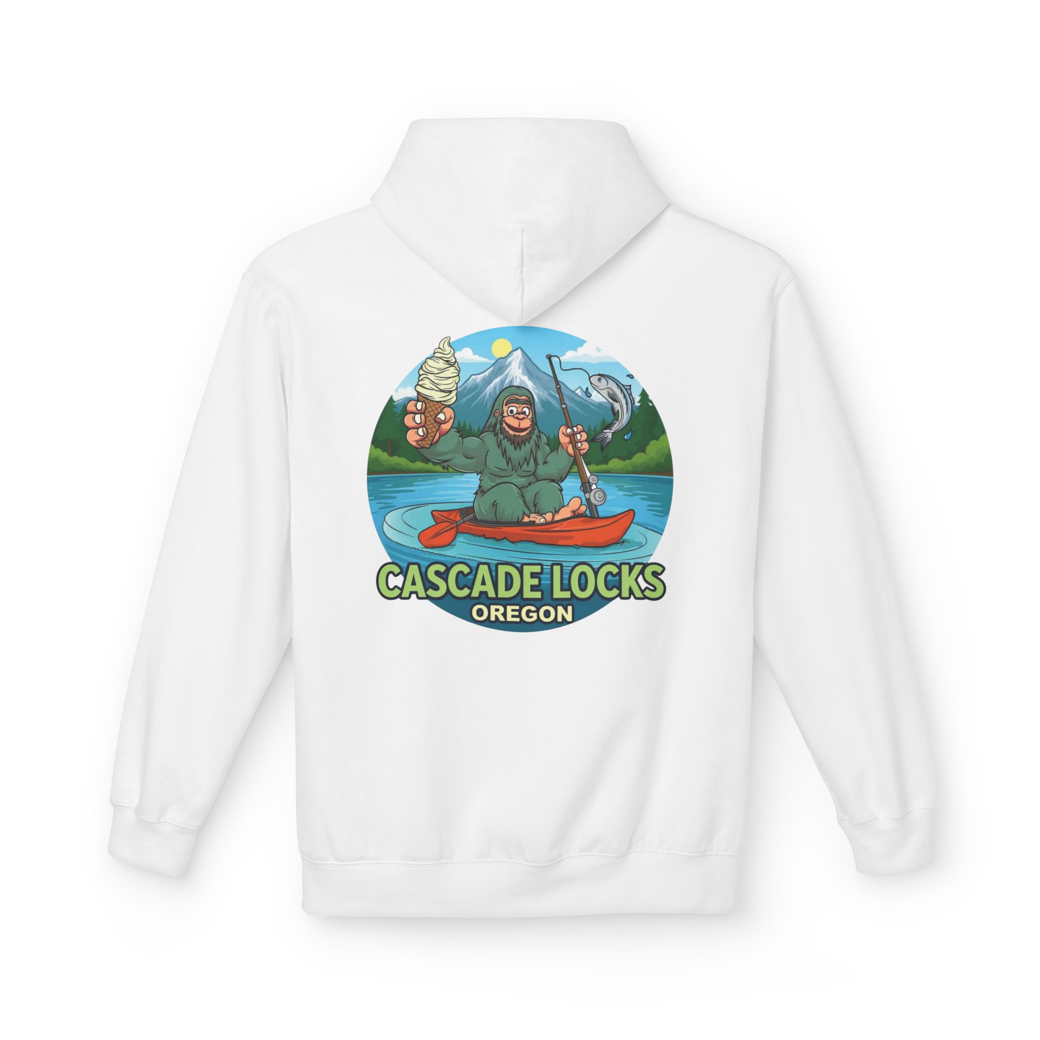 Sammy Sasquatch Cascade Locks Adventure Hoodie | Unisex Midweight Fleece | Great for Outdoor Enthusiasts, Fishing Trips, Travel, Gifts, Casual Wear - Image 3