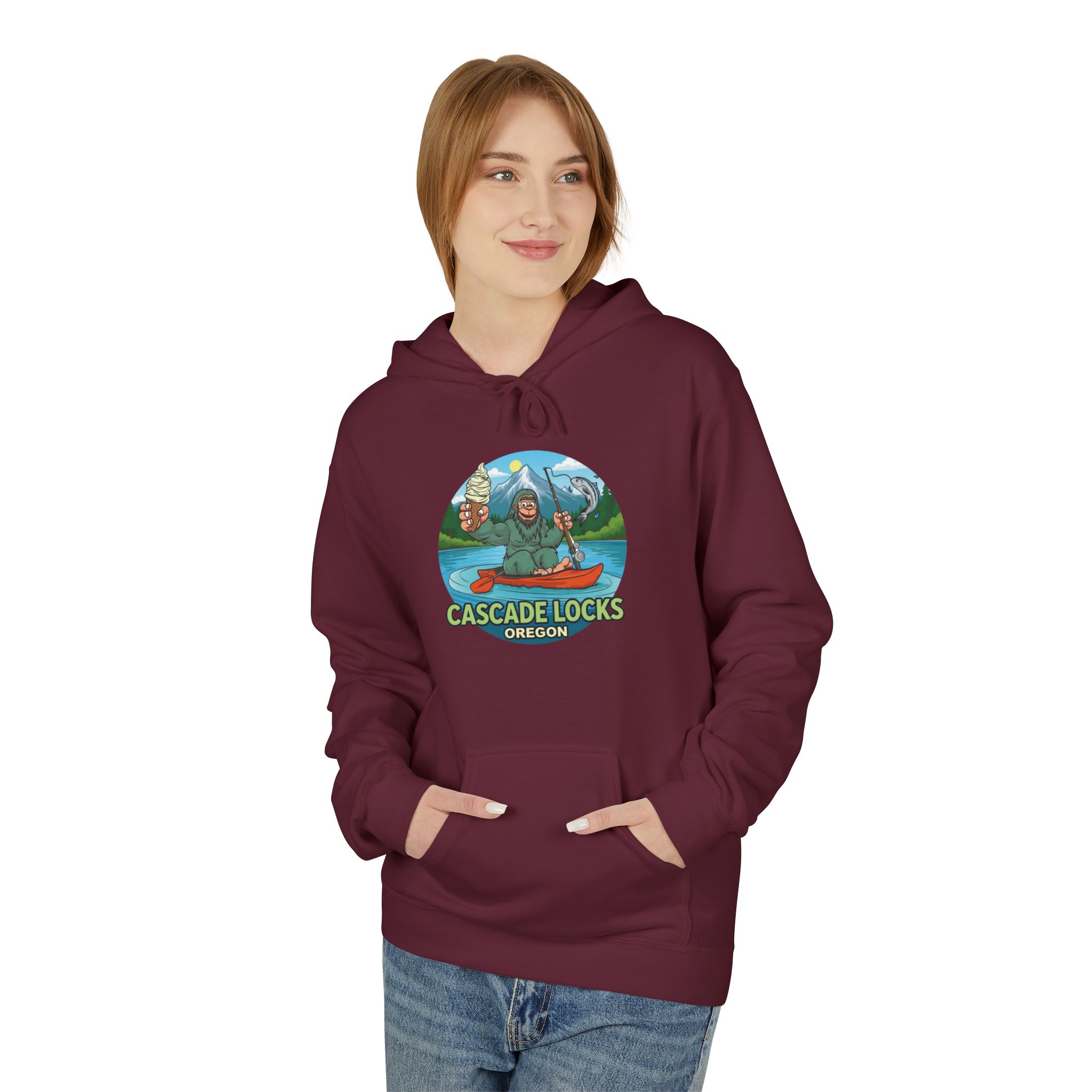 Sammy Sasquatch Cascade Locks Adventure Hoodie | Unisex Midweight Fleece | Great for Outdoor Enthusiasts, Fishing Trips, Travel, Gifts, Casual Wear - Image 27