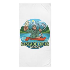 Cascade Locks Sammy Sasquatch Towel, Fun Mink-Cotton Beach Towel for Summer, Kids' Swim Accessory, Camping Towel, Gift for Nature Lovers