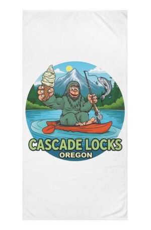 Cascade Locks Sammy Sasquatch Towel, Fun Mink-Cotton Beach Towel for Summer, Kids' Swim Accessory, Camping Towel, Gift for Nature Lovers