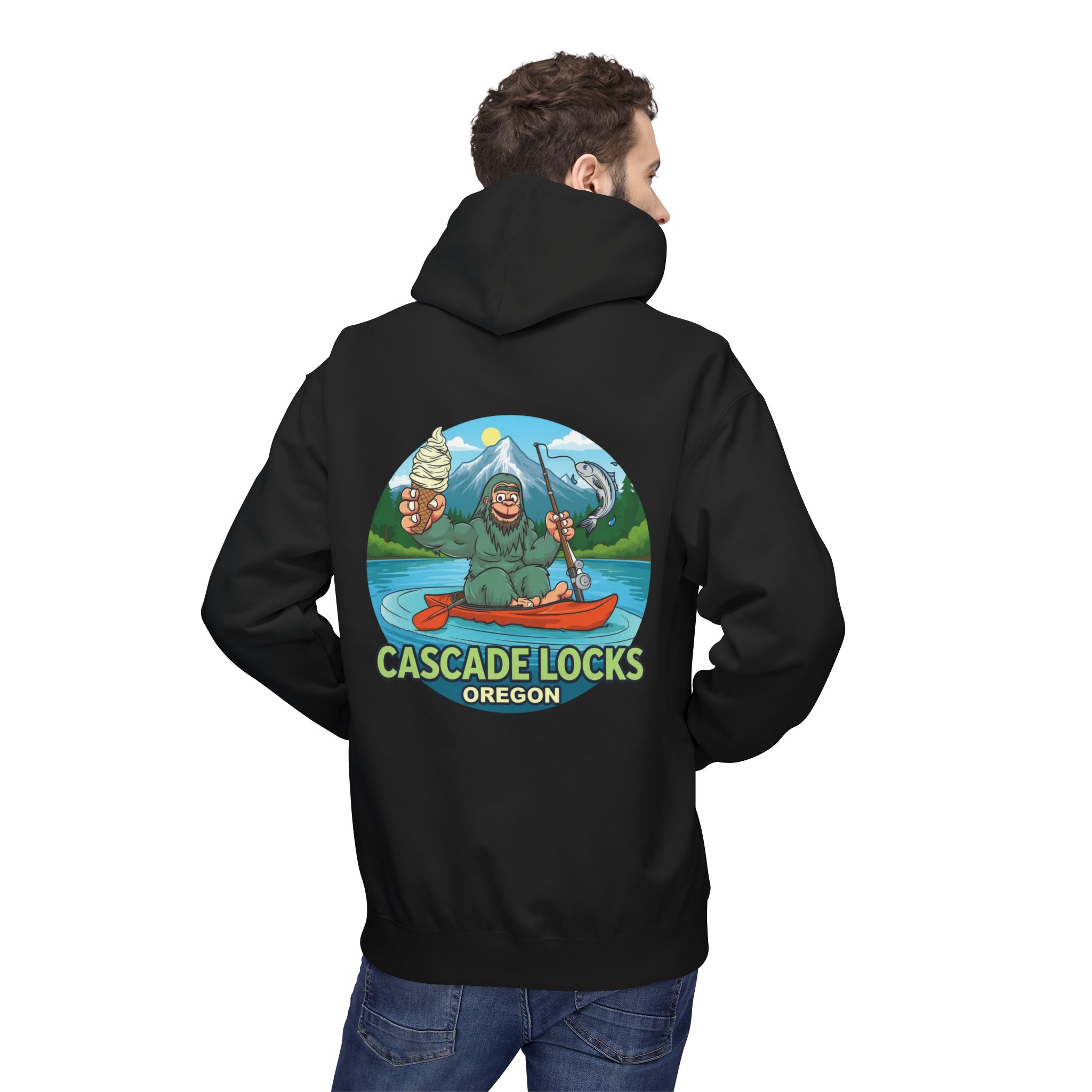 Sammy Sasquatch Cascade Locks Adventure Hoodie | Unisex Midweight Fleece | Great for Outdoor Enthusiasts, Fishing Trips, Travel, Gifts, Casual Wear - Image 16