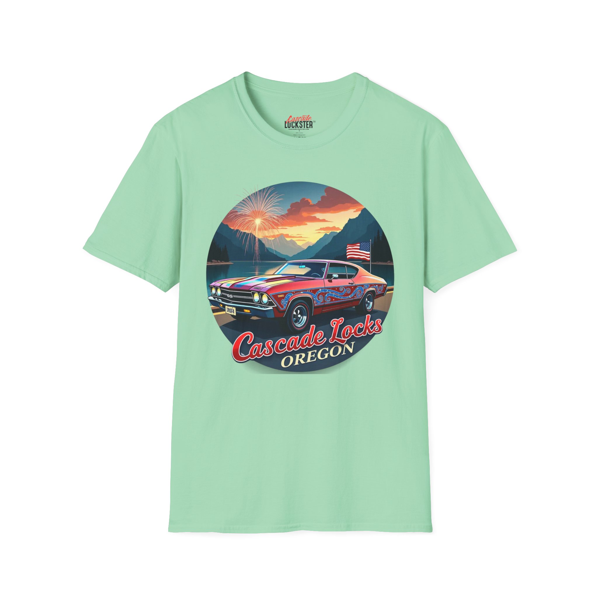 Cascade Locks Oregon 1969 Classic Muscle Car T-Shirt - Image 41