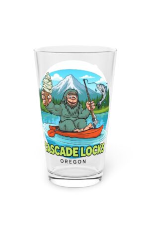Sammy Sasquatch Cascade Locks Pint Glass – Fun Adventure Drinkware for Outdoor Lovers, Souvenir Glasses, Fishing Gifts, Oregon Memories