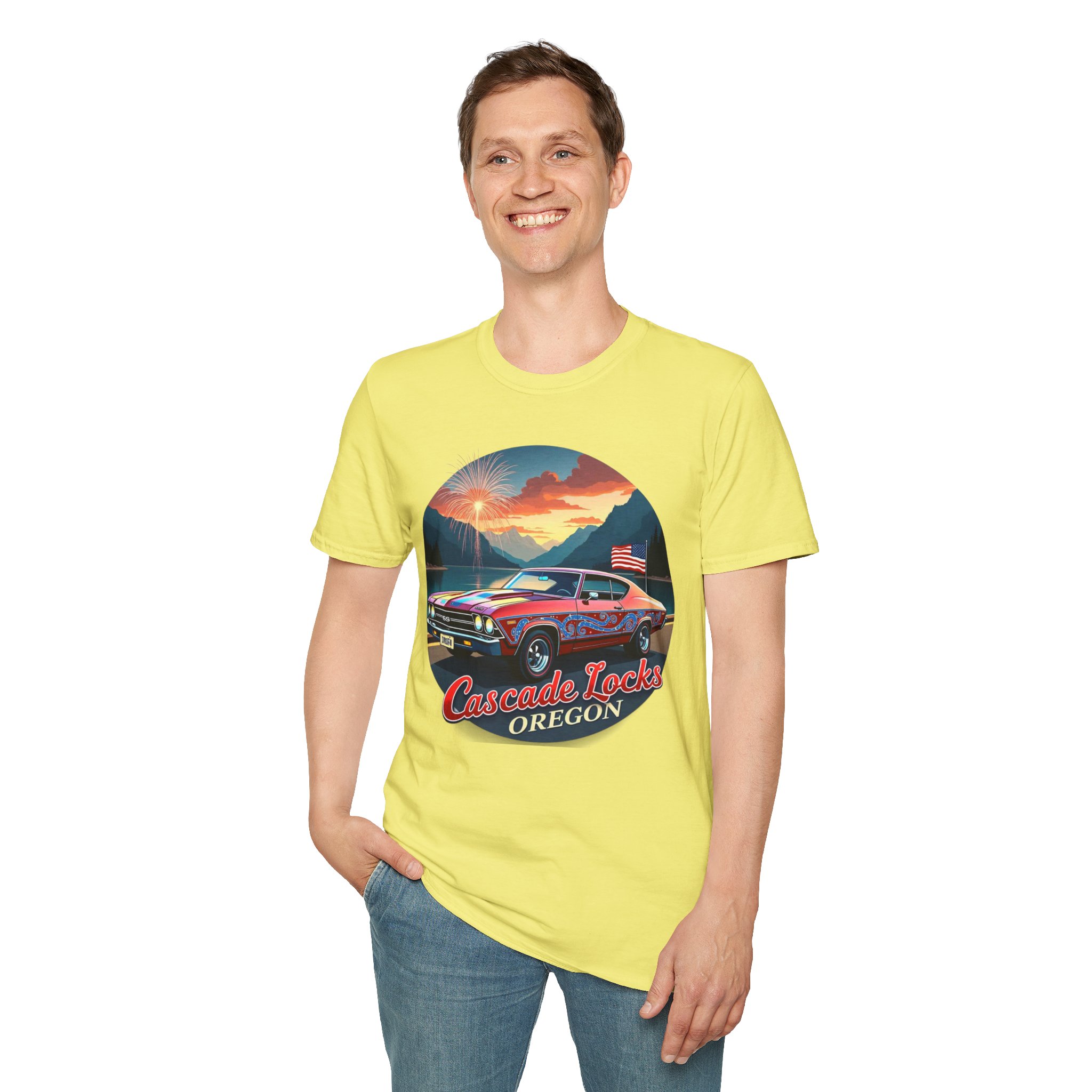 Cascade Locks Oregon 1969 Classic Muscle Car T-Shirt - Image 29