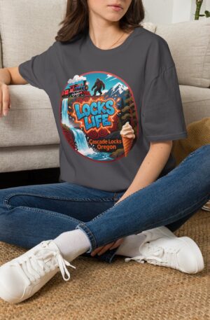 Locks Life T-Shirt — Cascade Locks, Oregon Scenic Bigfoot Design