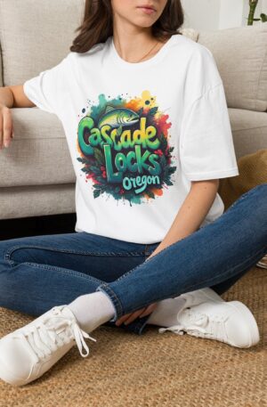 Cascade Locks Oregon T-Shirt — Colorful Fish & Outdoor Graphic Tee
