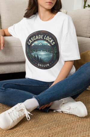 Cascade Locks Oregon T-Shirt — Scenic Mountain & Bridge Graphic